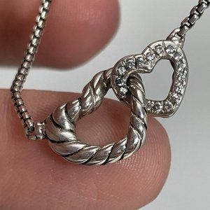 Authentic David Yurman double heart diamond necklace in silver with original box